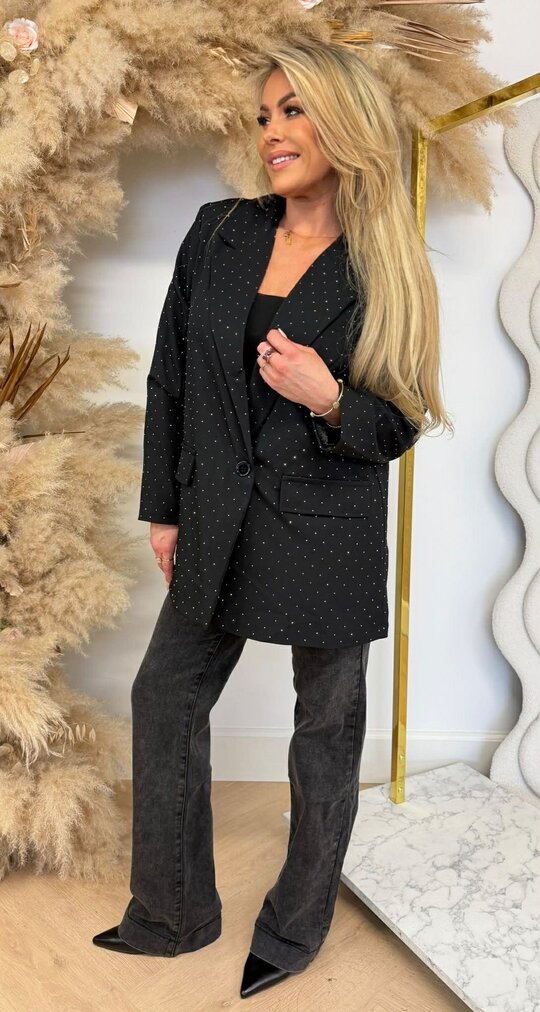 LEANNE OVERSIZED GLITTER BLAZER BLACK