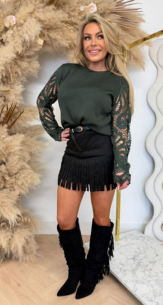 VENESSA LACE SLEEVE SWEAT 6301 ARMYGREEN