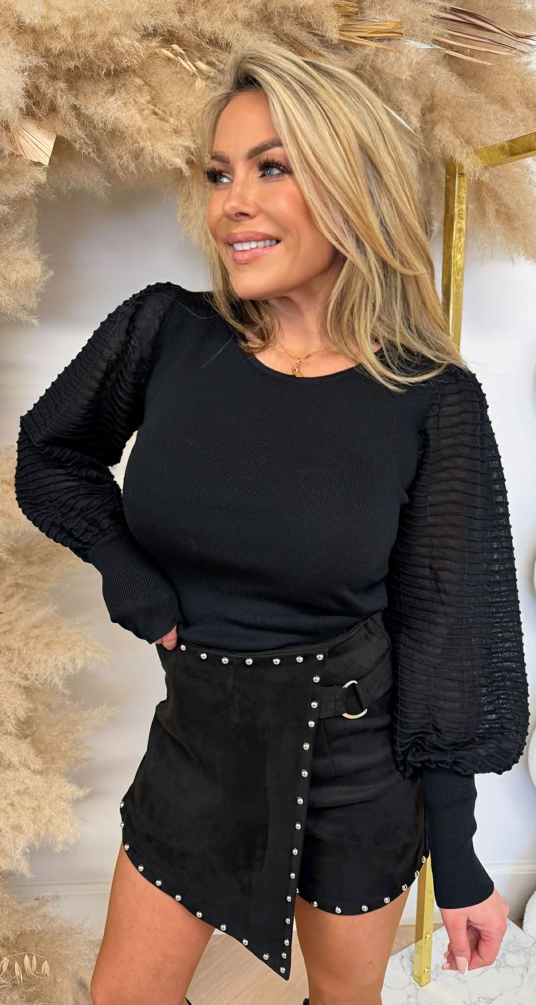 PARI MESH SLEEVE TOP 9369 BLACK