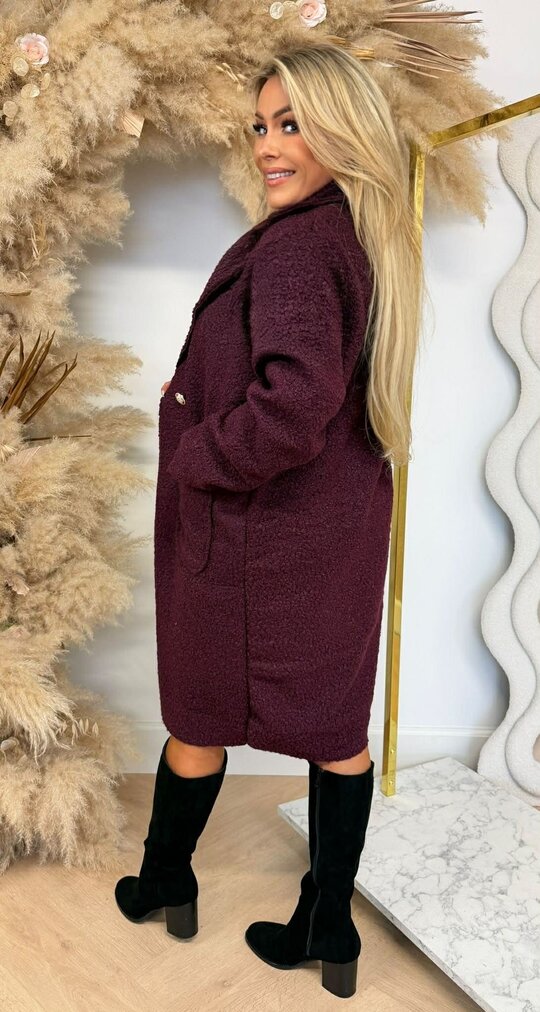 MELANIE TEDDY COAT LONG BORDEAUX