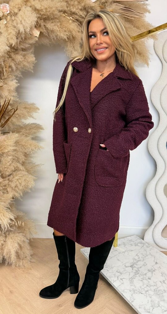 MELANIE TEDDY COAT LONG BORDEAUX