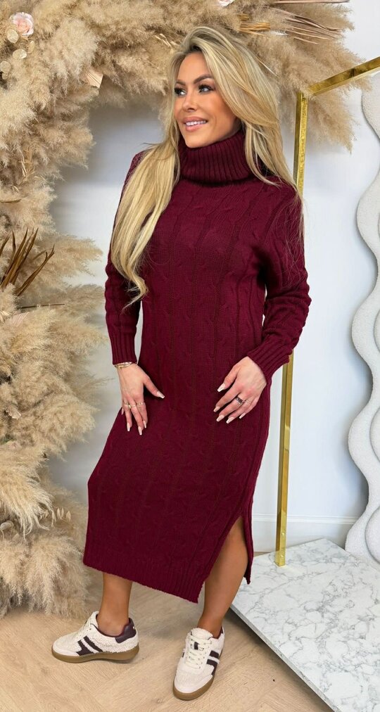 KABEL KOL DRESS LONG BORDEAUX