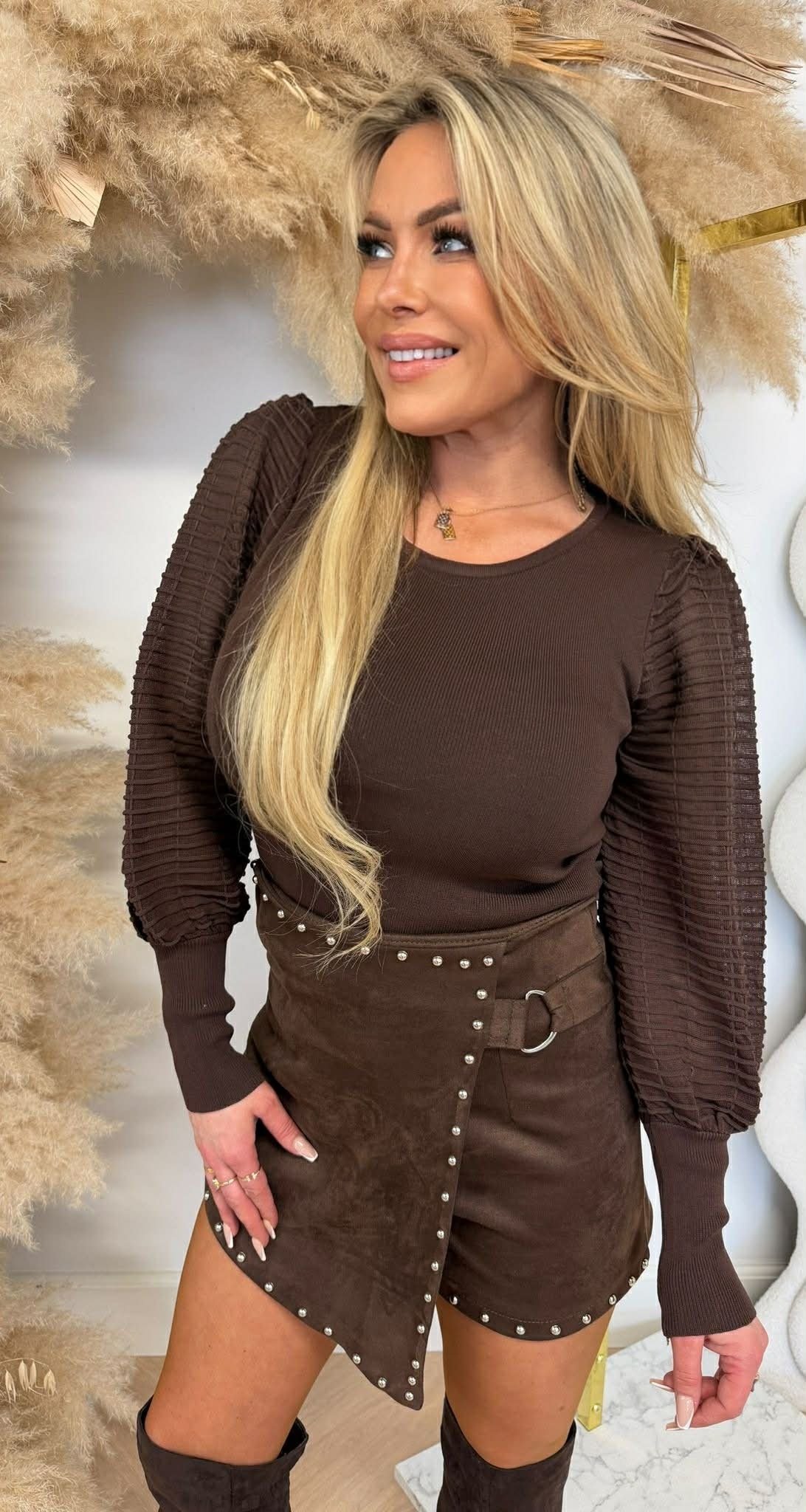 PARI MESH SLEEVE TOP 9369 CHOCO