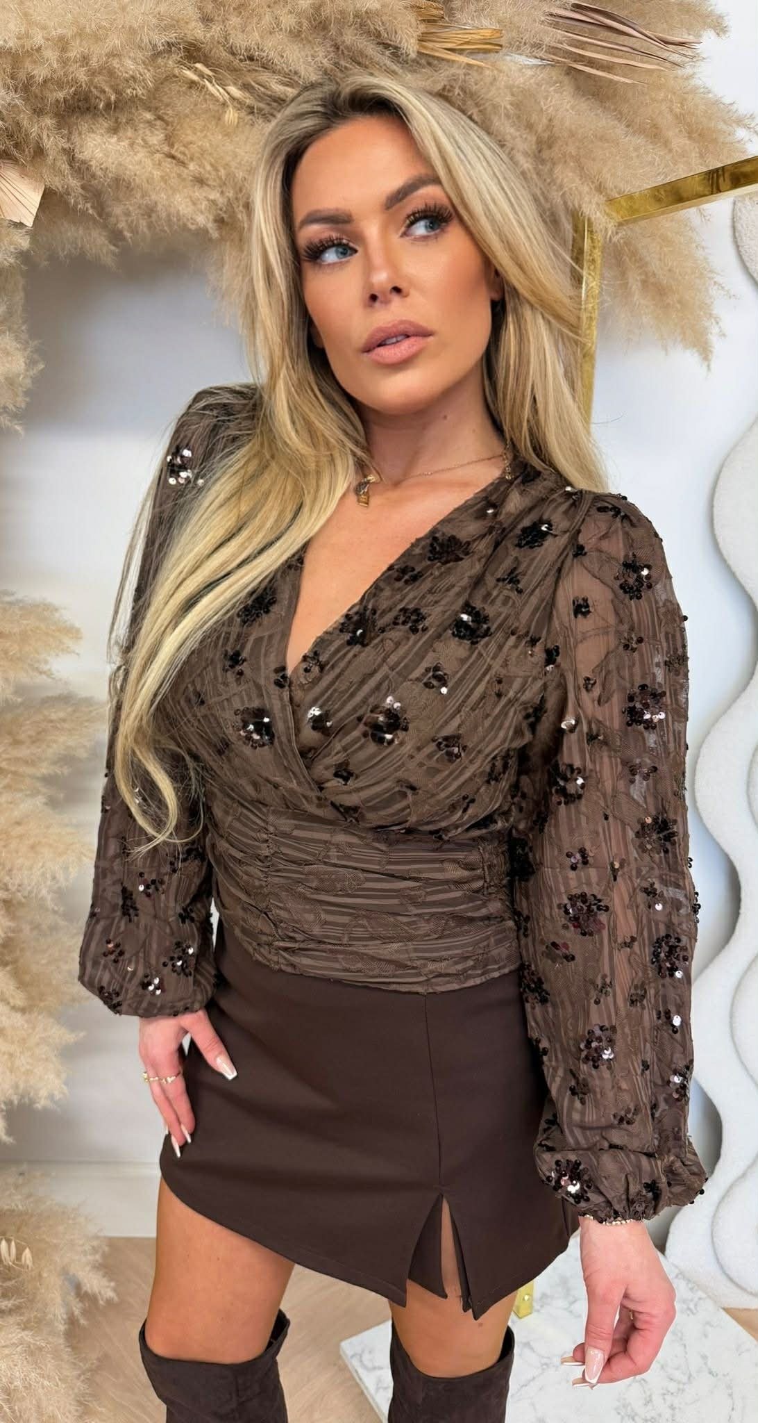 BESTSELLER SEQUIN TOP 5365 CHOCO