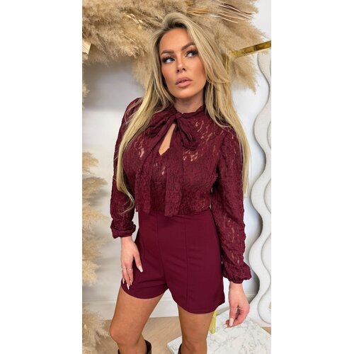 MONICA LACE PLAYSUIT BORDEAUX