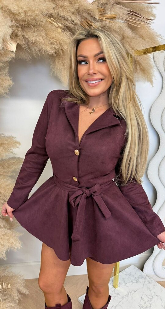 SUEDE CHIQUE BUTTON PLAYSUIT BORDEAUX