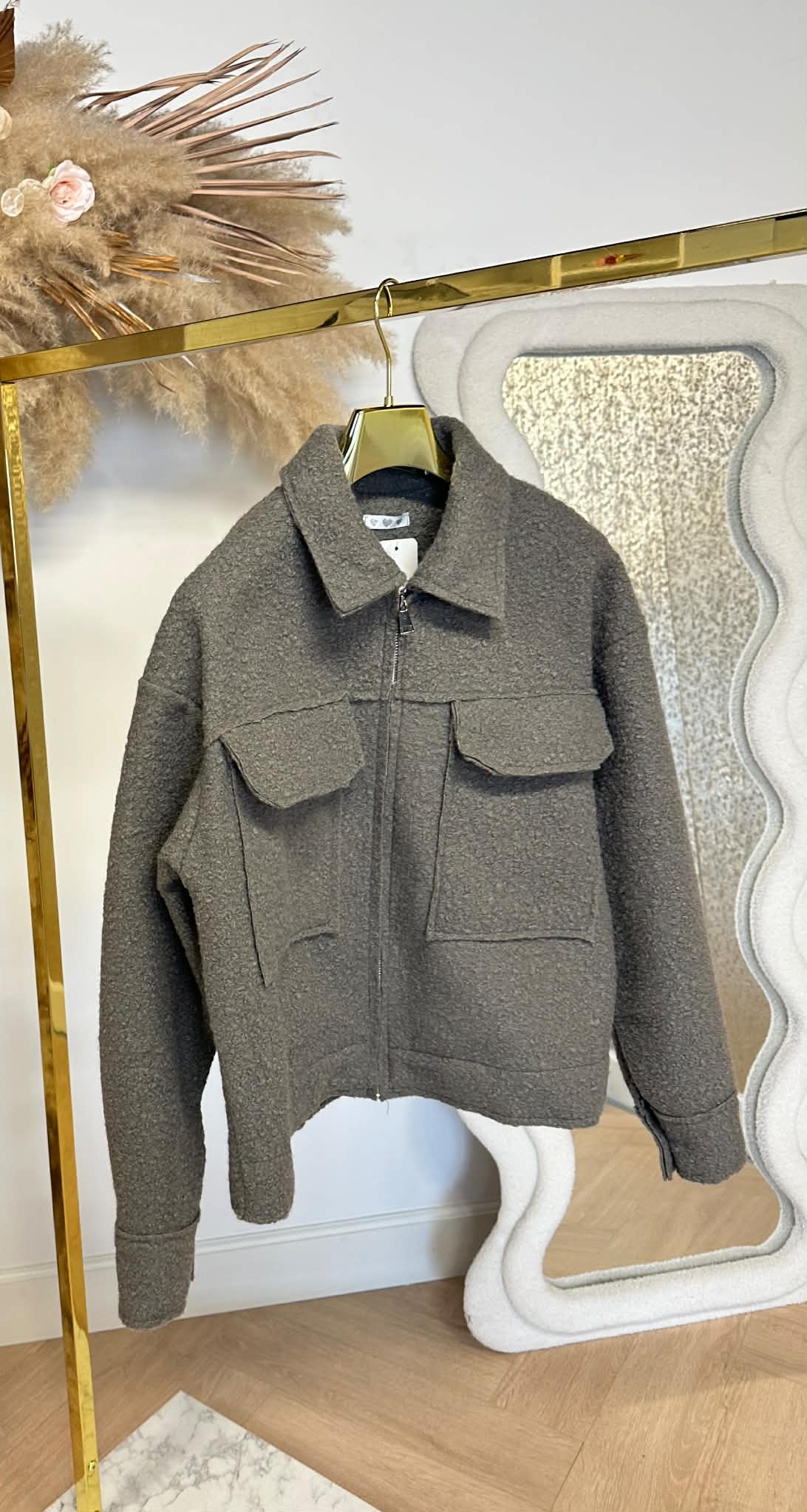 ZIP BOUCLE JACKET DARKGREY ZIP BOUCLE JACKET DARKGREY