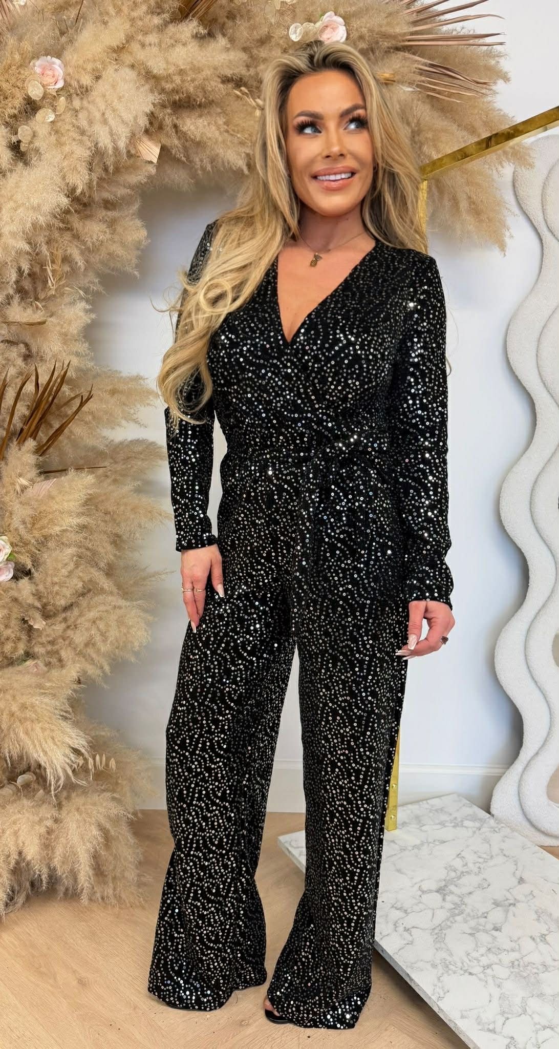 MIDNIGHT SPARKLE LONGSLEEVE JUMPSUIT SILVER MIDNIGHT SPARKLE LONGSLEEVE JUMPSUIT SILVER