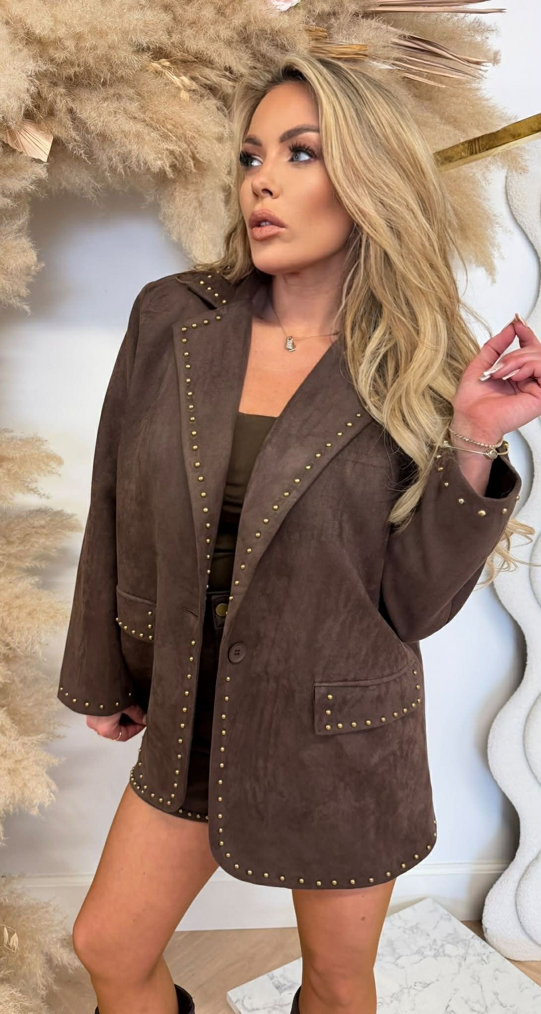 SUEDE STUDDED BLAZER 1153 COFFEE SUEDE STUDDED BLAZER 1153 COFFEE