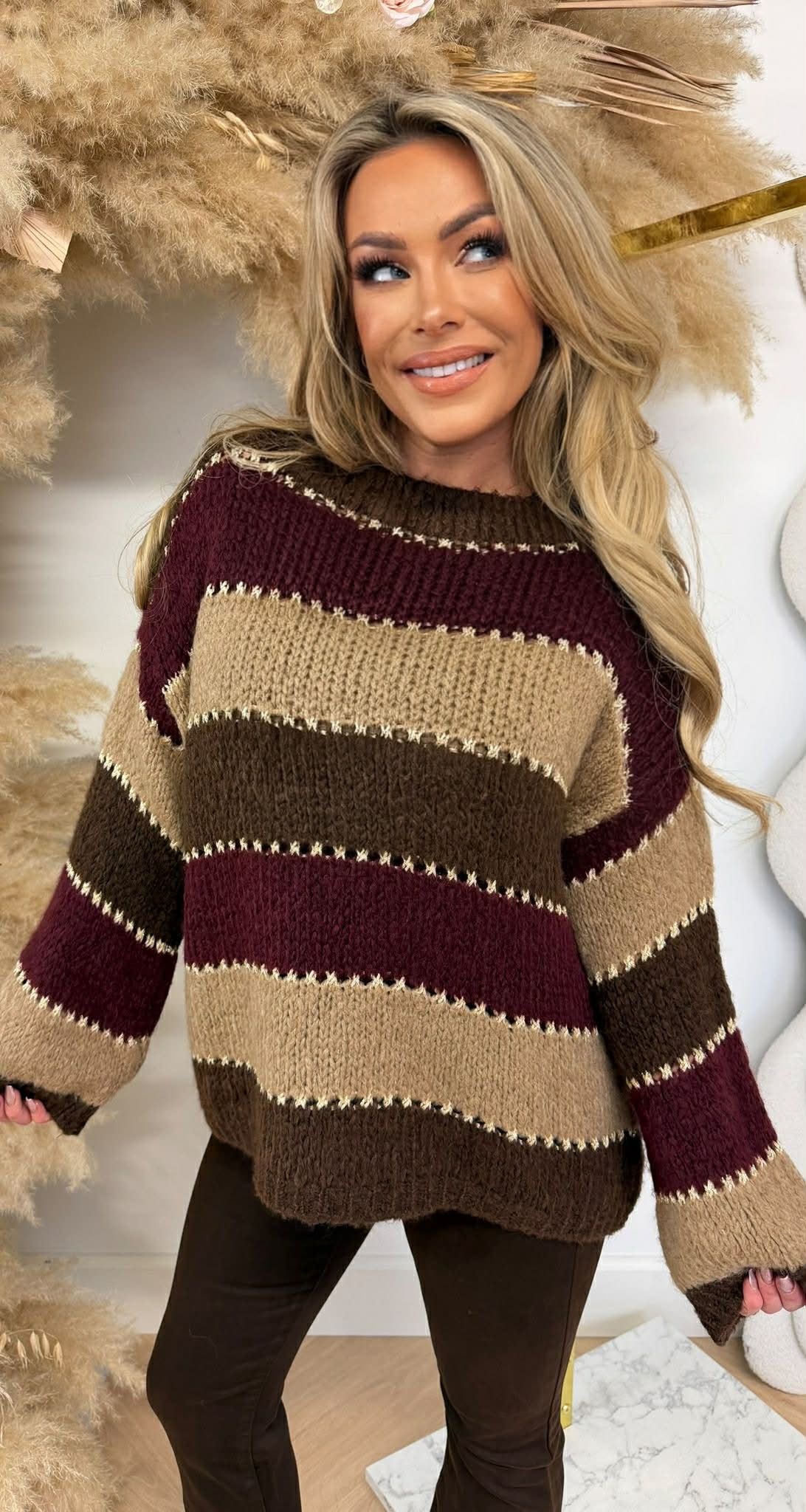 STRIPE LUREX STIKSEL TRUI CHOCO/BORDEAUX