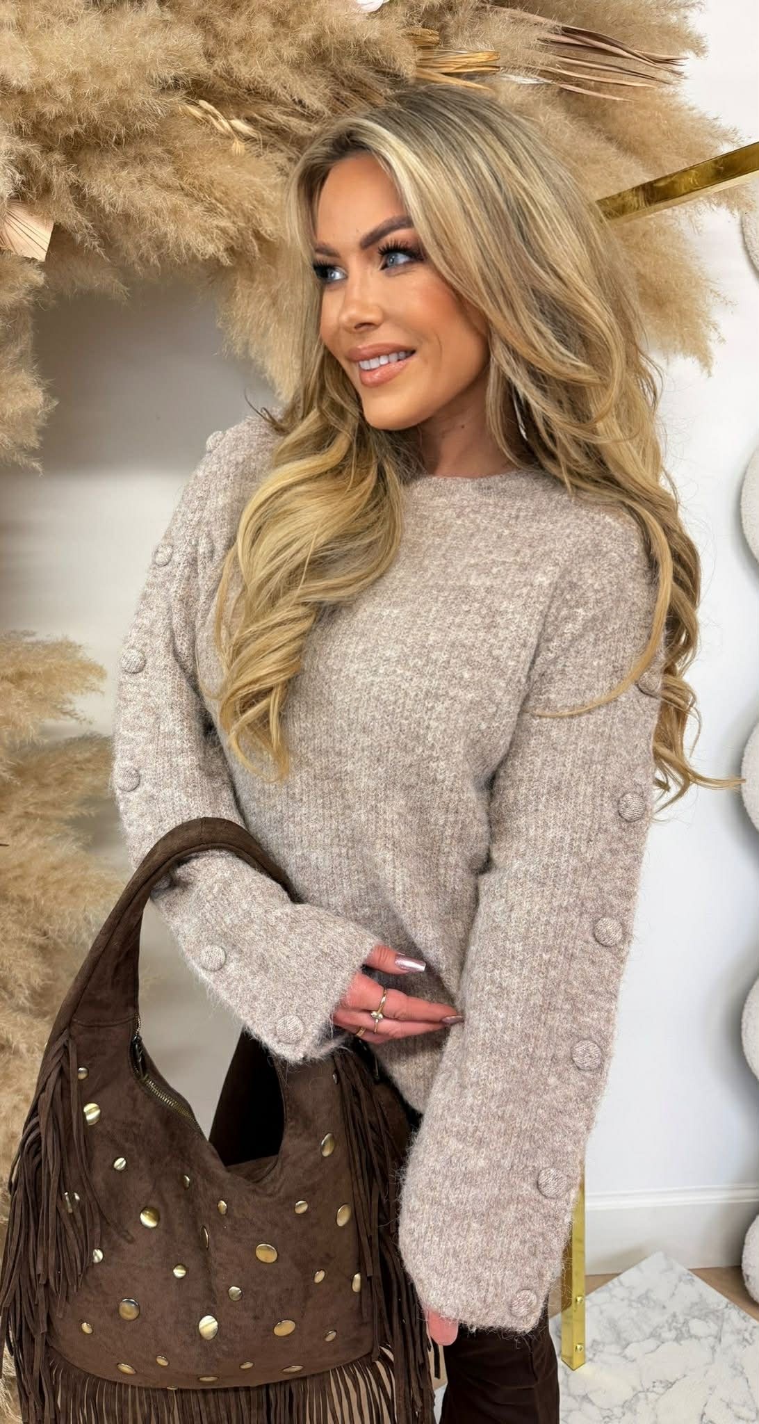 BUTTON SLEEVE SWEAT 25003 TAUPE