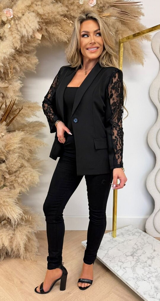 LACE SLEEVE CLASSY BLAZER 5119 BLACK LACE SLEEVE CLASSY BLAZER 5119 BLACK