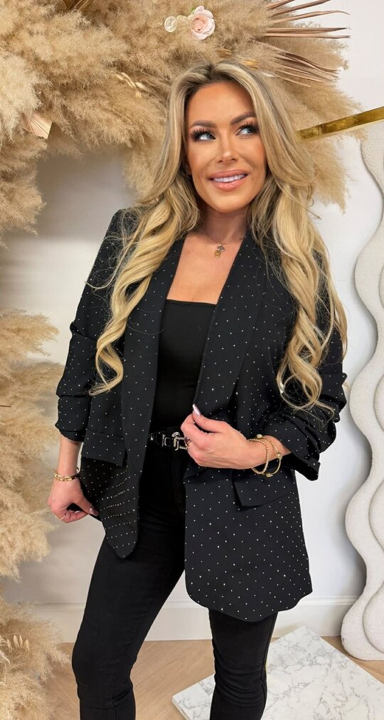 RUFFLE MOUW GLITTER BLAZER BLACK RUFFLE MOUW GLITTER BLAZER BLACK