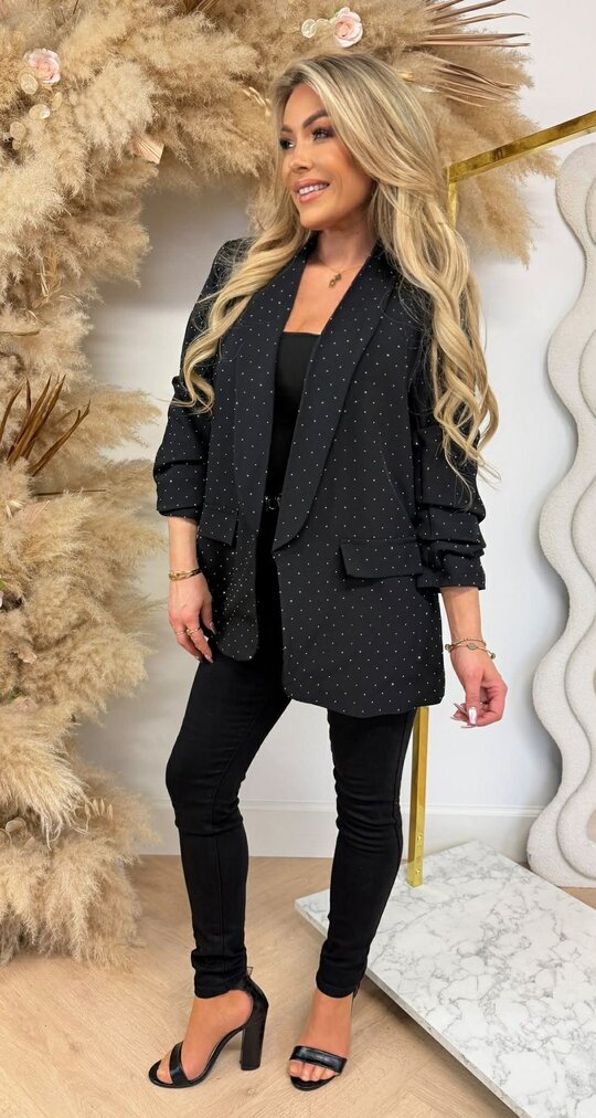 RUFFLE MOUW GLITTER BLAZER BLACK RUFFLE MOUW GLITTER BLAZER BLACK