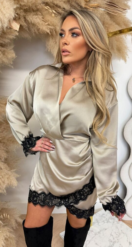 SATIN LACE DRESS CHAMPAGNE SATIN LACE DRESS CHAMPAGNE