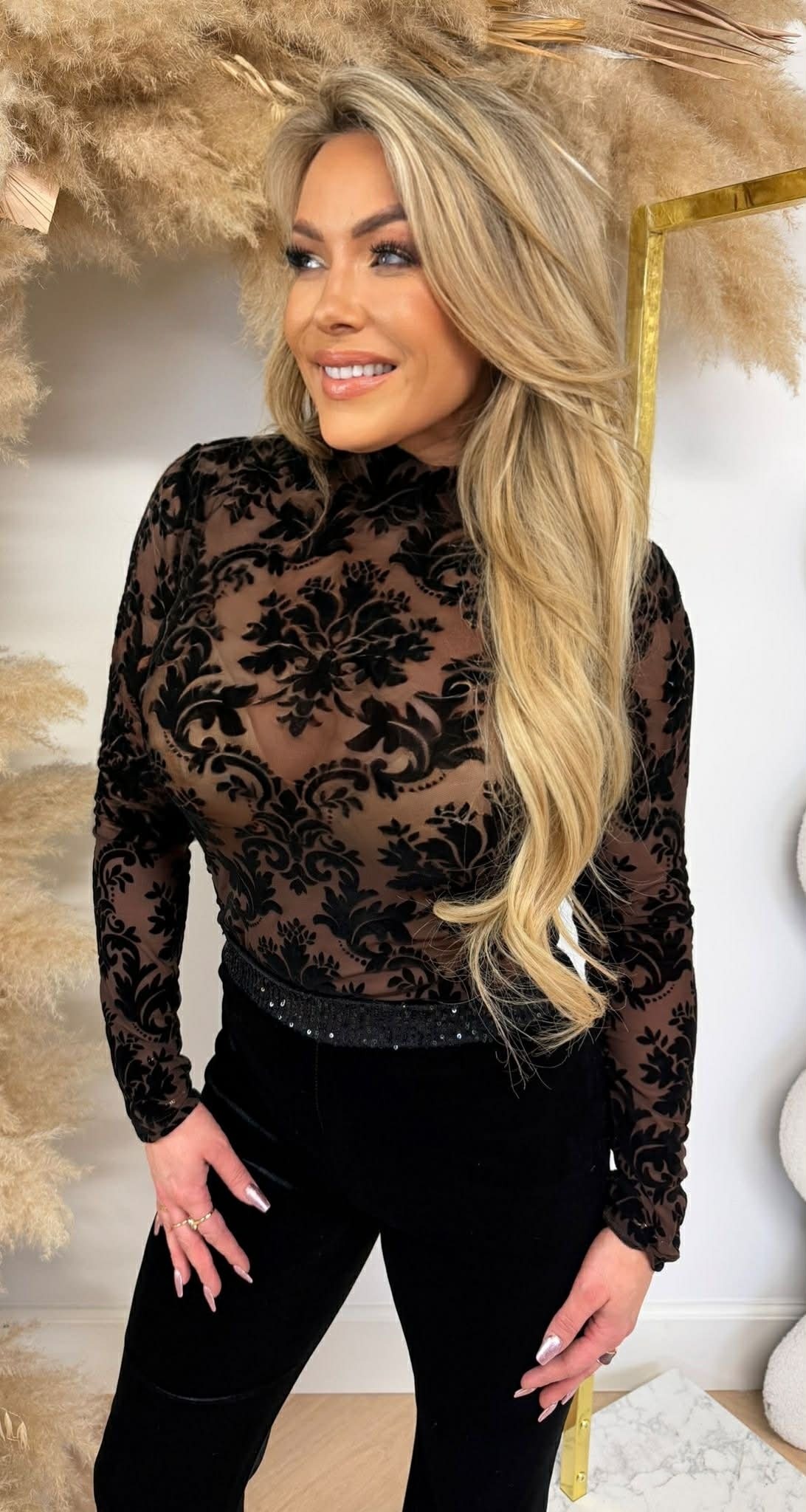 BY SWAN VELVET PRINT TOP 10219 COFFEE