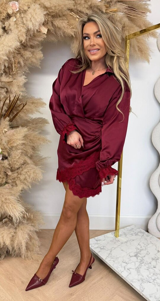 SATIN LACE DRESS BORDEAUX SATIN LACE DRESS BORDEAUX