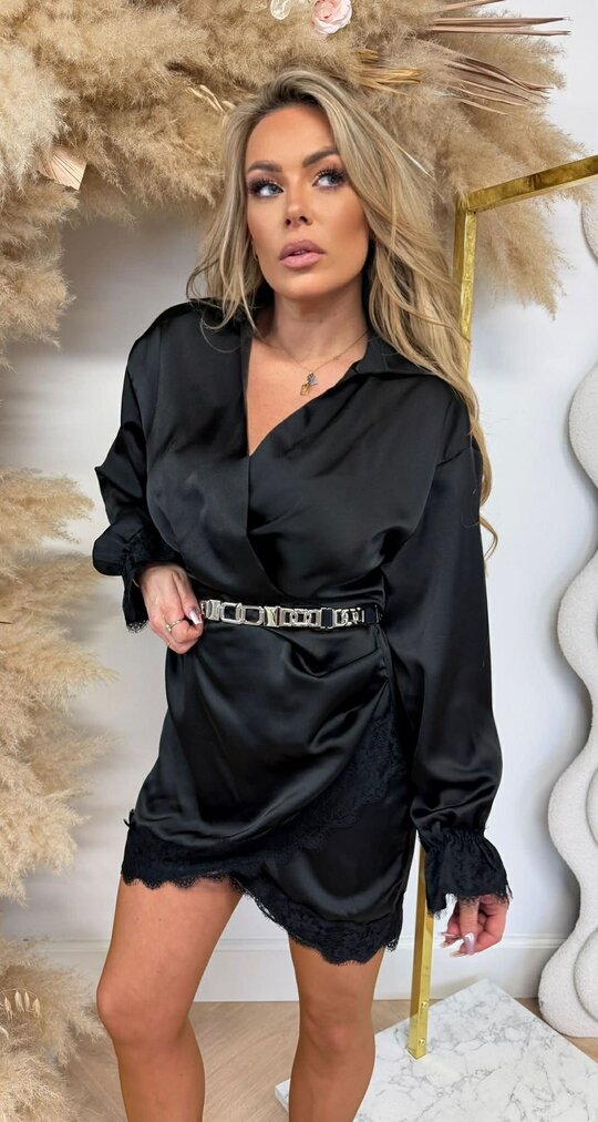 SATIN LACE DRESS BLACK SATIN LACE DRESS BLACK