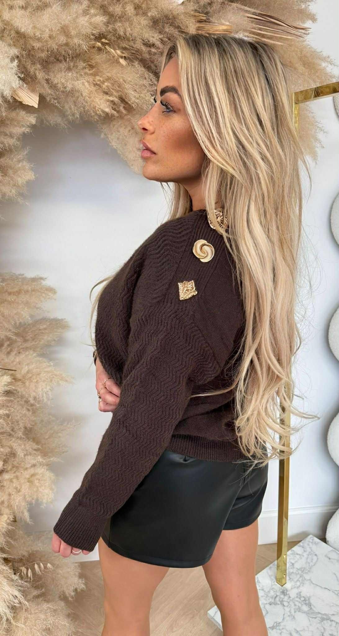 GLAM BUTTON SWEAT AM705 CHOCO