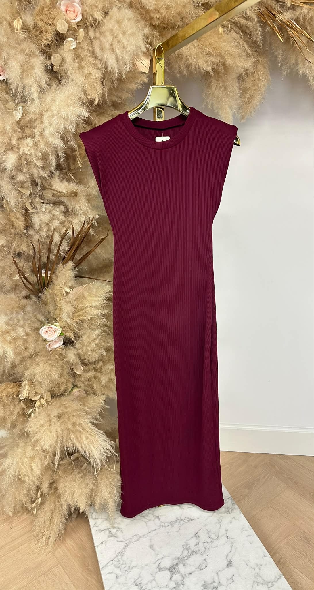 MAXI RIB DRESS BURGUNDY