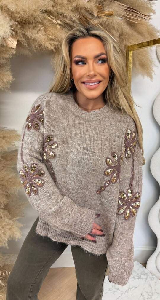 FLOWER SEQUIN SWEAT 5682 TAUPE FLOWER SEQUIN SWEAT 5682 TAUPE
