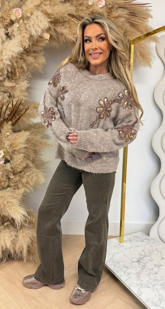 FLOWER SEQUIN SWEAT 5682 TAUPE FLOWER SEQUIN SWEAT 5682 TAUPE