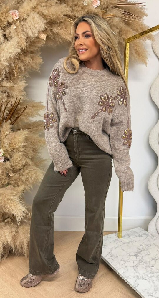 FLOWER SEQUIN SWEAT 5682 TAUPE FLOWER SEQUIN SWEAT 5682 TAUPE