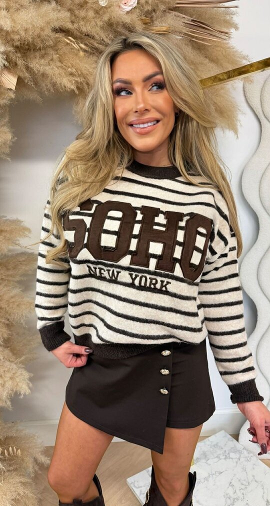 SOHO STRIPE SWEAT AM889 BEIGE/CHOCO SOHO STRIPE SWEAT AM889 BEIGE/CHOCO