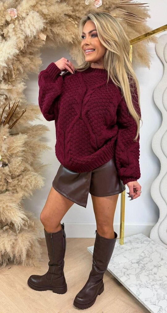 OVERSIZED KNITTED SWEAT BORDEAUX OVERSIZED KNITTED SWEAT BORDEAUX