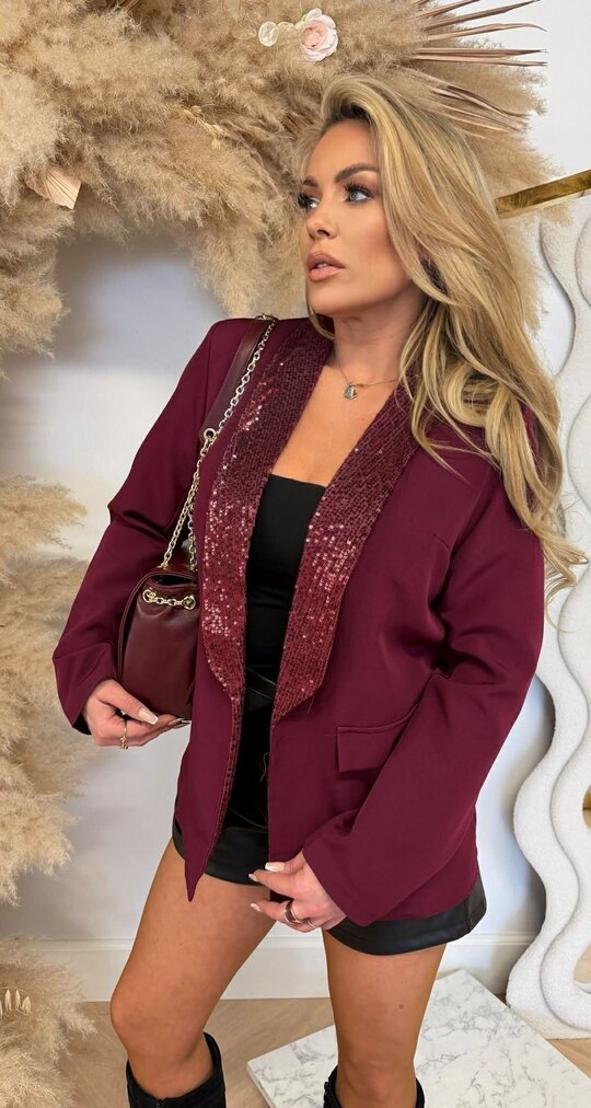 SEQUIN NECKLINE BLAZER 5096 BORDEAUX SEQUIN NECKLINE BLAZER 5096 BORDEAUX