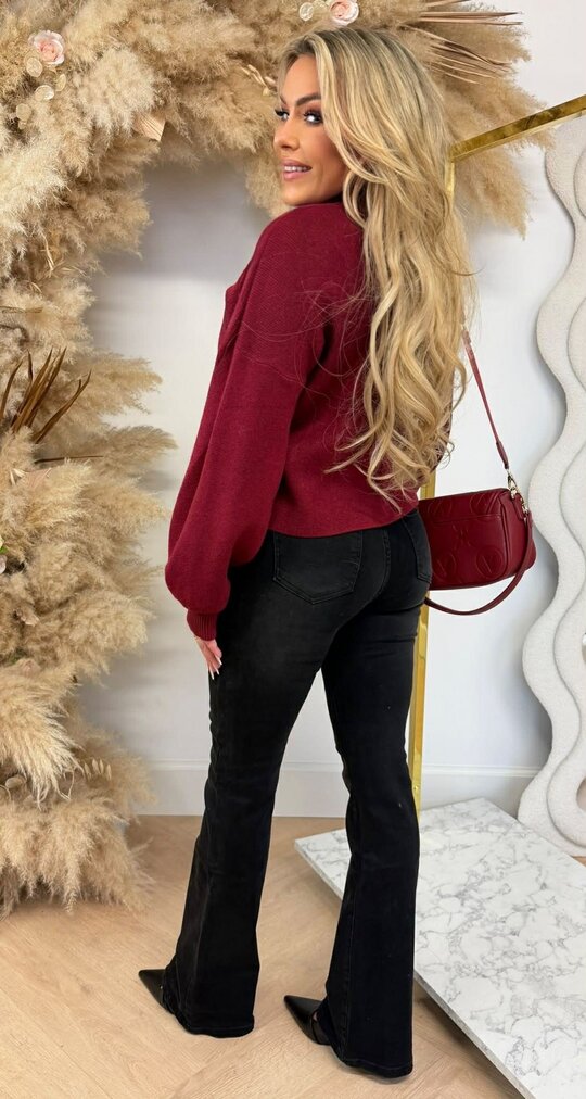 CROPPED BALLOON SLEEVE SWEAT BURGUNDY CROPPED BALLOON SLEEVE SWEAT BURGUNDY