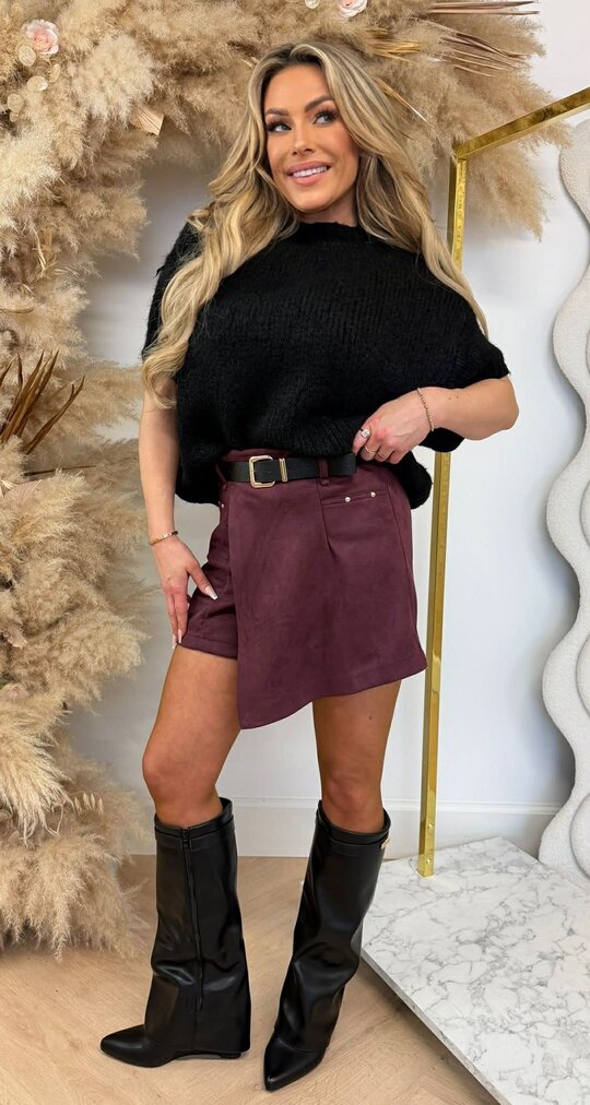 FAYE KNITTED SHORT SLEEVE SWEAT BLACK FAYE KNITTED SHORT SLEEVE SWEAT BLACK