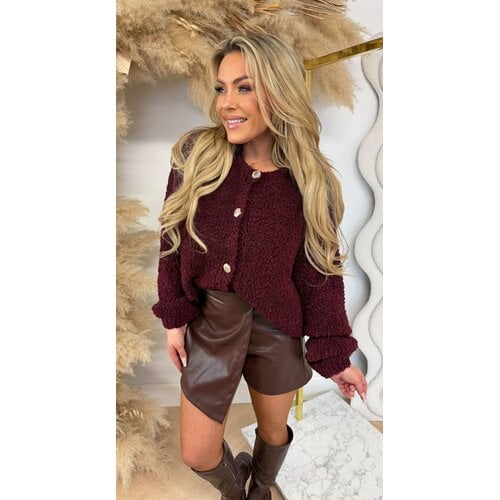 TEDDY FLUFFY BUTTON VEST BURGUNDY