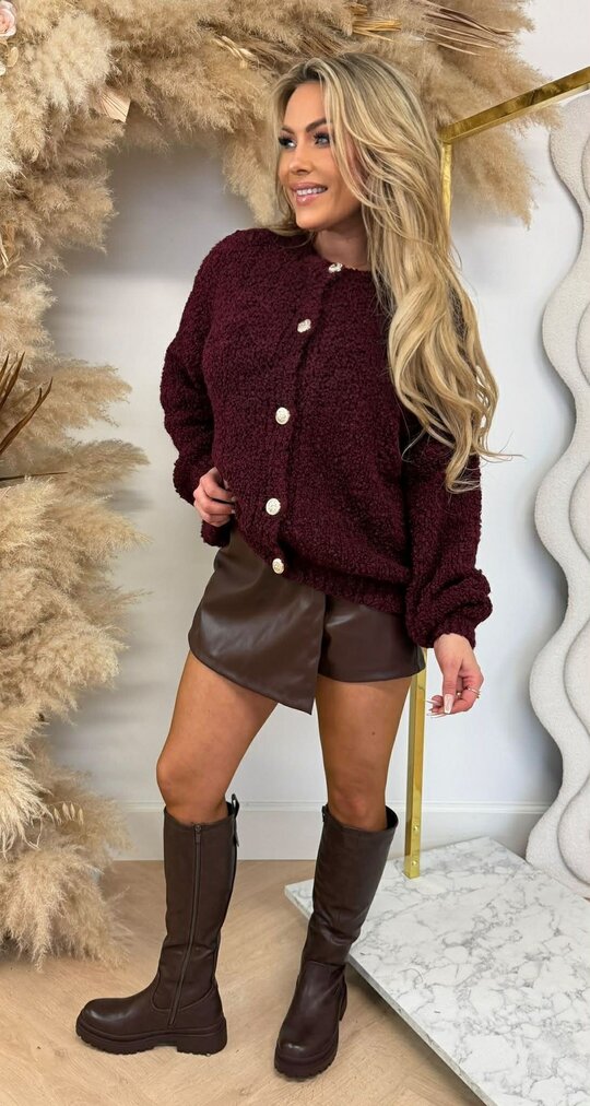 TEDDY FLUFFY BUTTON VEST BURGUNDY TEDDY FLUFFY BUTTON VEST BURGUNDY