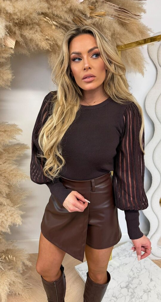 JOLI MESH SLEEVE TOP 8602 CHOCO JOLI MESH SLEEVE TOP 8602 CHOCO