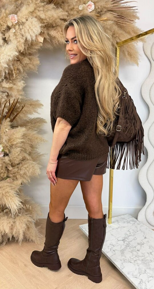 FAYE KNITTED SHORT SLEEVE SWEAT CHOCO FAYE KNITTED SHORT SLEEVE SWEAT CHOCO