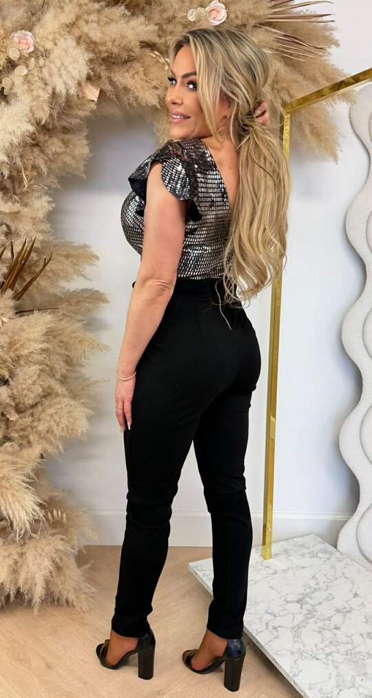 DISCO RUFFLE JUMPSUIT SILVER DISCO RUFFLE JUMPSUIT SILVER