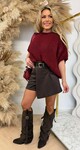 FAYE KNITTED SHORT SLEEVE SWEAT BURGUNDY FAYE KNITTED SHORT SLEEVE SWEAT BURGUNDY
