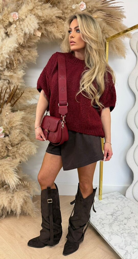 FAYE KNITTED SHORT SLEEVE SWEAT BURGUNDY FAYE KNITTED SHORT SLEEVE SWEAT BURGUNDY
