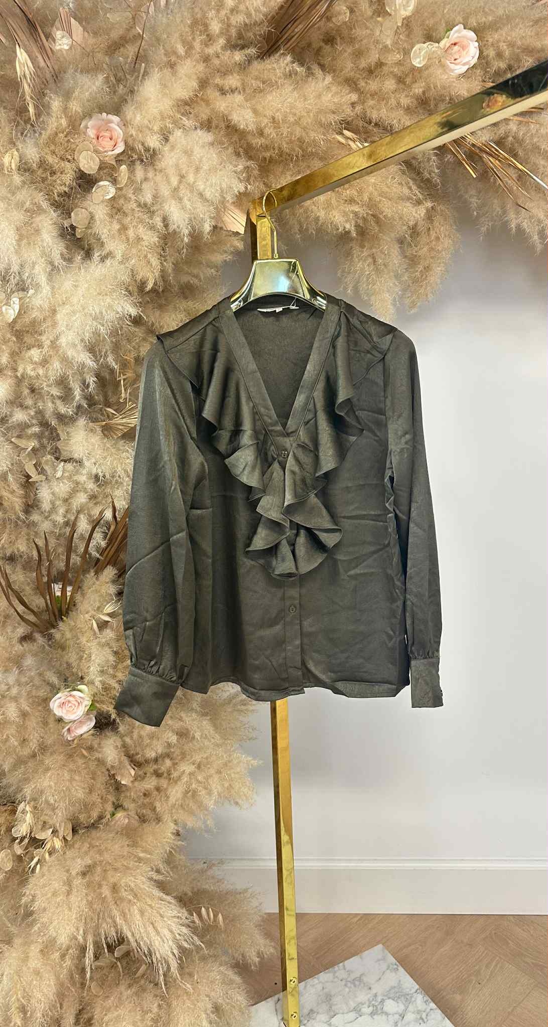 GLAMOUR RUFFLE BLOUSE CH356 KHAKI GLAMOUR RUFFLE BLOUSE CH356 KHAKI