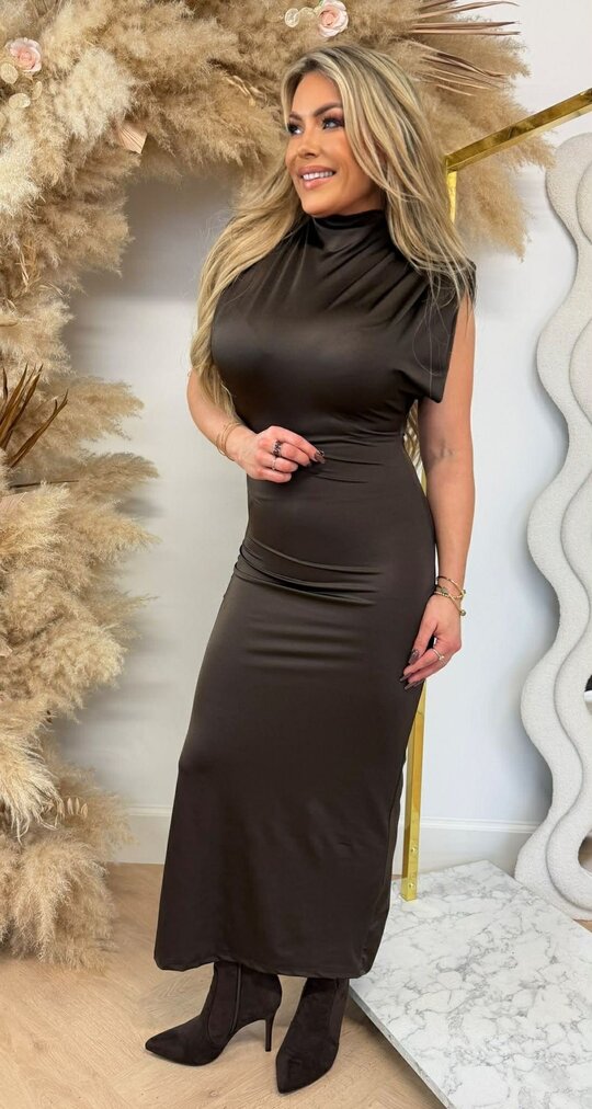 YARA SATIN MAXI DRESS CHOCO YARA SATIN MAXI DRESS CHOCO