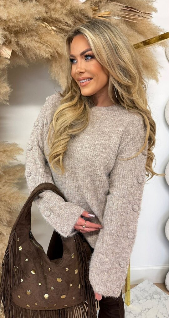 BUTTON SLEEVE SWEAT 25003 TAUPE BUTTON SLEEVE SWEAT 25003 TAUPE