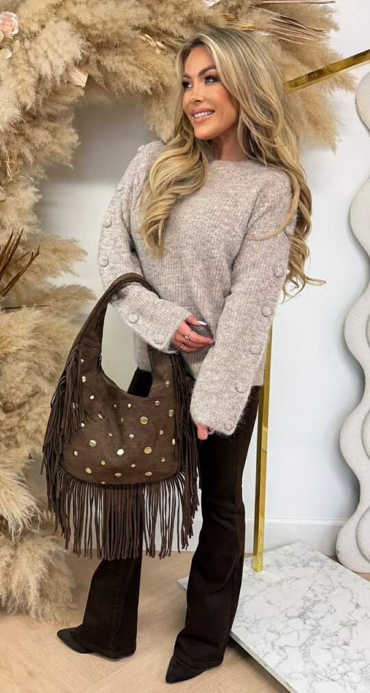 BUTTON SLEEVE SWEAT 25003 TAUPE BUTTON SLEEVE SWEAT 25003 TAUPE