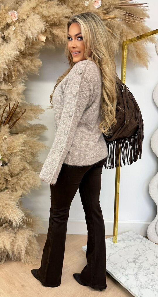 BUTTON SLEEVE SWEAT 25003 TAUPE BUTTON SLEEVE SWEAT 25003 TAUPE