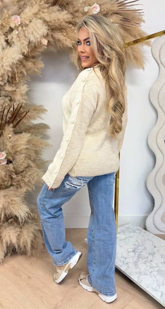 BUTTON SLEEVE SWEAT 25003 BEIGE BUTTON SLEEVE SWEAT 25003 BEIGE