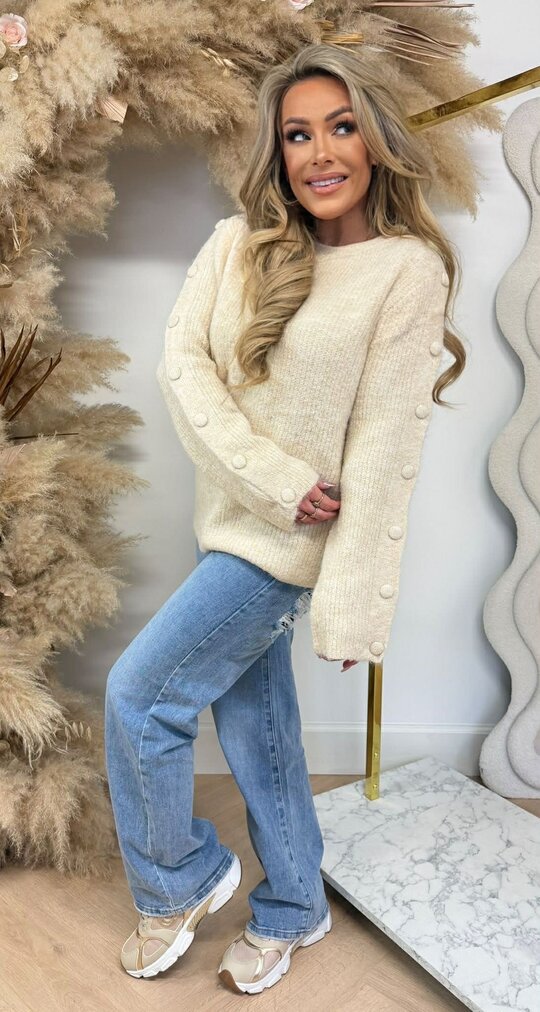 BUTTON SLEEVE SWEAT 25003 BEIGE BUTTON SLEEVE SWEAT 25003 BEIGE