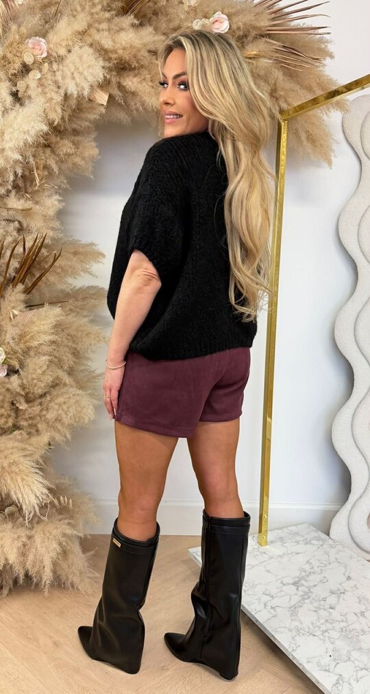 FAYE KNITTED SHORT SLEEVE SWEAT BLACK FAYE KNITTED SHORT SLEEVE SWEAT BLACK