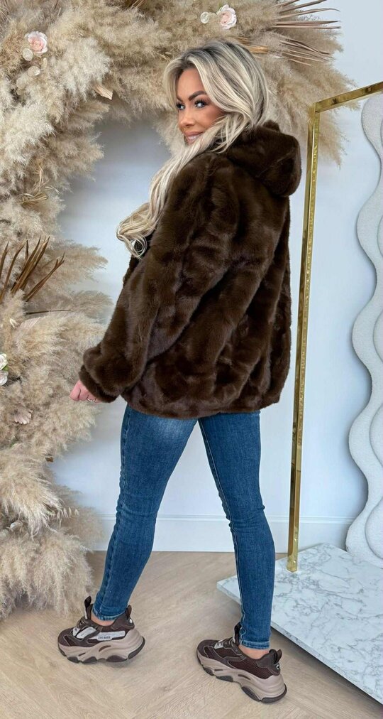 FAUX FUR JACKET 1096 COFFEE FAUX FUR JACKET 1096 COFFEE