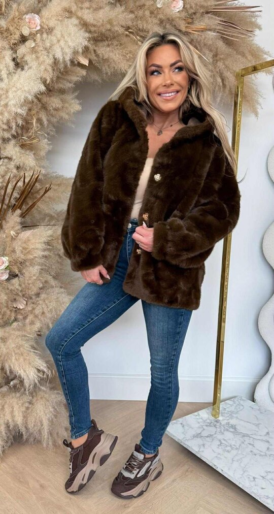 FAUX FUR JACKET 1096 COFFEE FAUX FUR JACKET 1096 COFFEE