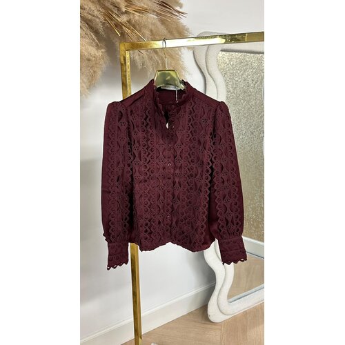 SATIN LACE BLOUSE CH368 WINE SATIN LACE BLOUSE CH368 WINE